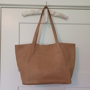 Elegant GiGi New York Embossed Python Leather Tan Tote Bag